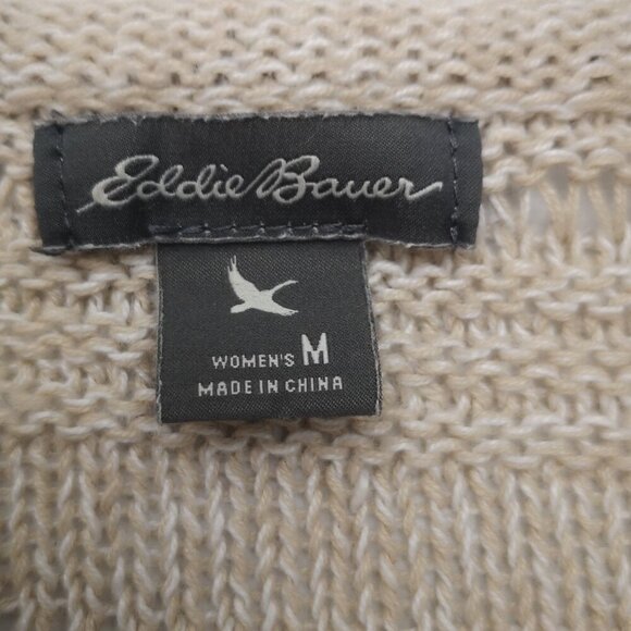 Eddie Bauer Ladies Size Medium Tan Mesh V-neck Knit Sweater - Picture 3 of 9